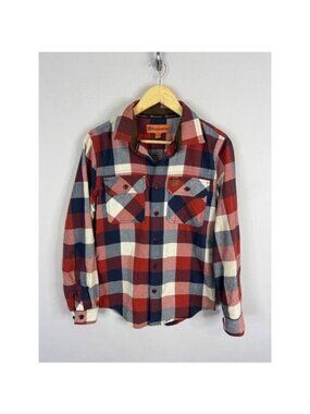 Husqvarna Sylta Plaid Flannel Shirt Mens XS Red Navy Blue Cotton Button Down